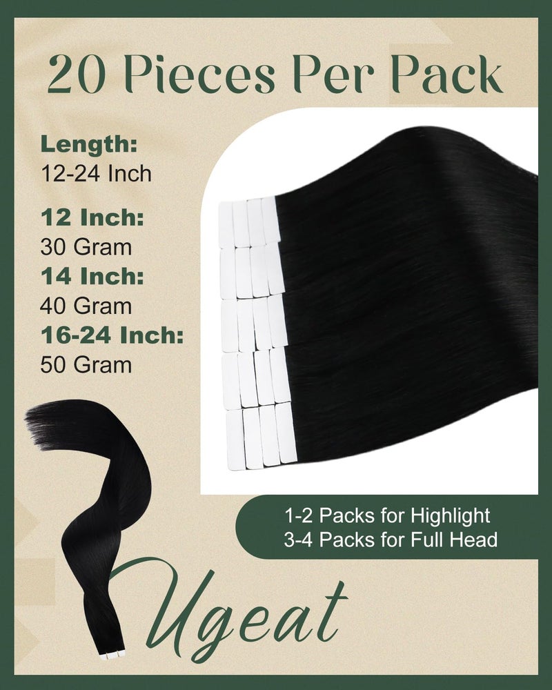 Ugeat Tape in Extensions Human Hair Jet Black Tape in Hair Extensions Human Hair Black Glue in Hair Extension for Women Add Length 22 Inch 20Pcs 50G - Image 4